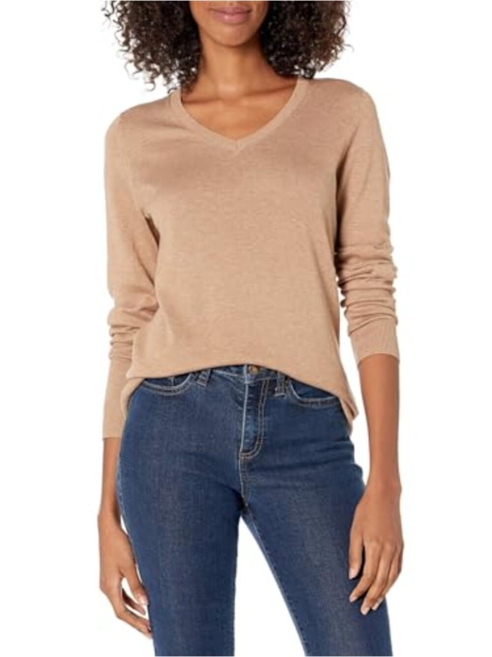 Lightweight Long-Sleeve V-Neck Sweater Cotton Blend Women's Pullover